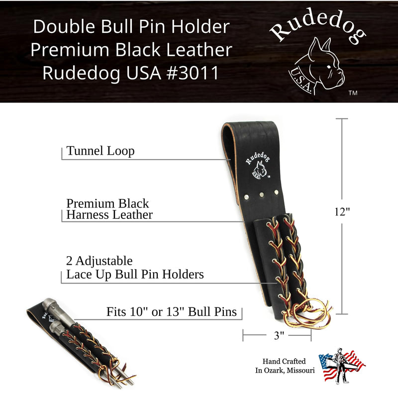 Lace-Up Double Bullpin Holder - Premium Black Leather- Rudedog USA #3011
