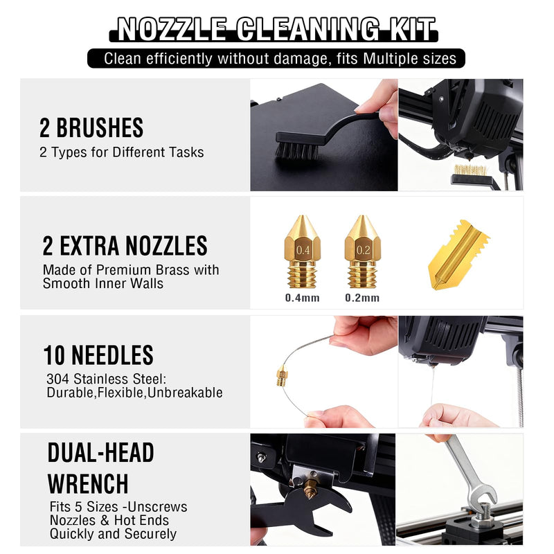 52-in-One 3D Printer Tools Kit, Professional 3D Printer Accessories & Maintenance Set for All FDM/SLA Printers, Deburring Tool, 3D Printer Nozzles, Scrapers, Files Set, PTFE Tube Cutter, Storage Bag Plus-purpose Kit