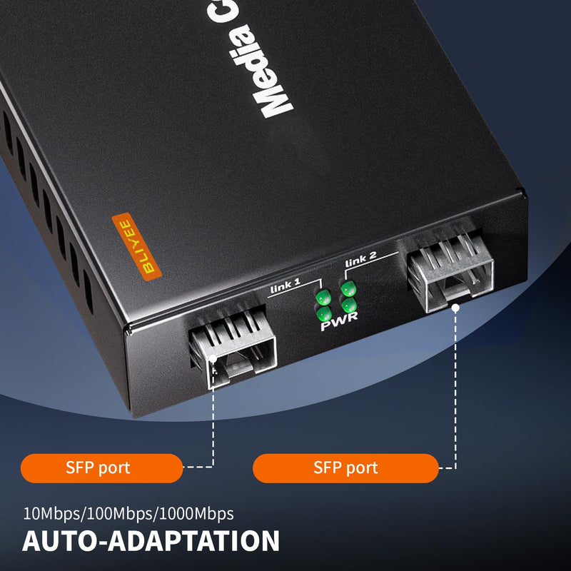 1.25Gbps Two Ports SFP OEO Mode Media Converter, Optical-Electrical Fiber Count Converter, SFP Repeater for SFP+ SR Module and 1000Base-T Module, Fiber to Ethernet Transmission up to 100KM 1.25Gb 2 Ports SFP OEO Mode Media Converter
