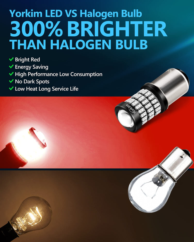 Yorkim Bright 1157 LED Bulbs Red, 1157 Brake Light Bulb, 9-30V 1157 2057 2357 7528 BAY15D LED Bulb with Projector Replacement for Back Up Reverse Lights or Tail Lights - Red 1157-2 Pack