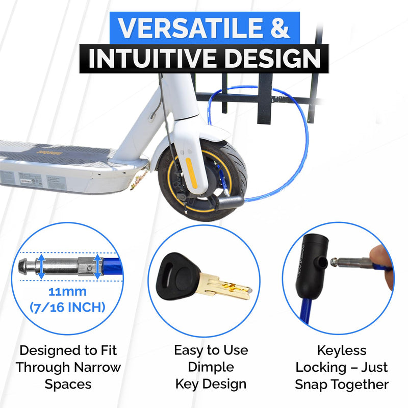 Security Cable Lock (5' to 25’ Lengths) with Keys | Weatherproof, Multi-Purpose, Anti-Theft Protection, 10mm Diameter, For Kayaks, Bikes, Paddleboards, Scooters, Equipment 10ft