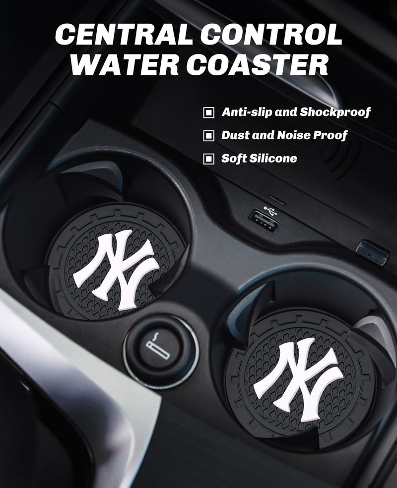 2PCS Car Cup Holder Coaster,Auto Cup Holder Insert Coaster for New York Yankees Baseball Fans, Non-Slip Car Drink Holder Mat, Interior Accessories, NY Yankees For Yks