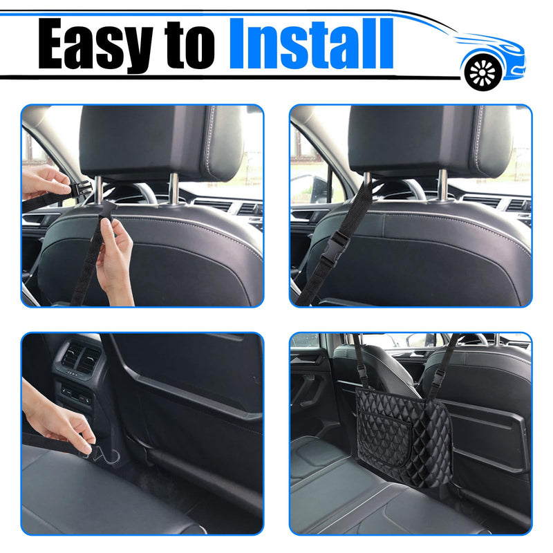 Car Purse Holder Between Seats, Leather Auto Front Seat Handbag Organizer Pocket, Large Capacity Car Net Pocket Handbag Holder, Backseat Barrier Storage Bag for Kids Pet, Fits for Car, Truck, SUV