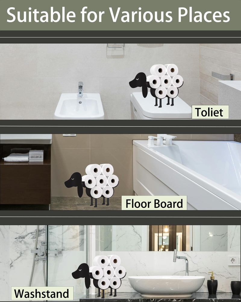 Dog Toilet Tissue Holder,Animal Paper Holders,Decorative Metal Papers Holder,Funny Toilet Animal Storage for Bathrooms,Bathroom Paper Organizer for Extra 8 Rolls Stand & Wall Mounted Art Decor S Dog