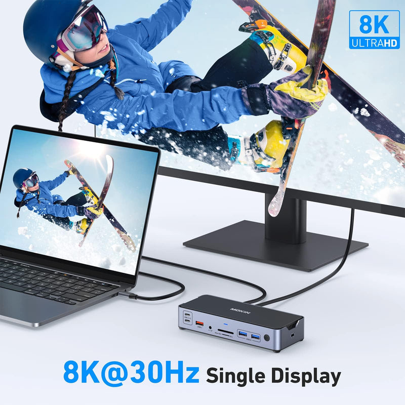 8K USB C Laptop Docking Station Dual Monitor,MOKiN Docking Station 3 Monitors with 2*DisplayPort,HDMI,15 in 1 USB C Dock 100W PD,6*USB Ports,Ethernet,SD&TF,for Dell/HP/MacBook (Include Power Adapter) with Power Adapter