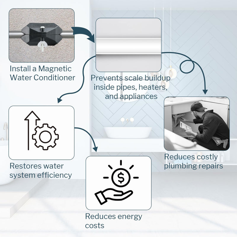 Magnetic Water Softener & Conditioner – Salt-Free Water Descaler for Hard Water Treatment | Easy Install, Eco-Friendly Water Softener System for Home & Apartment Plumbing