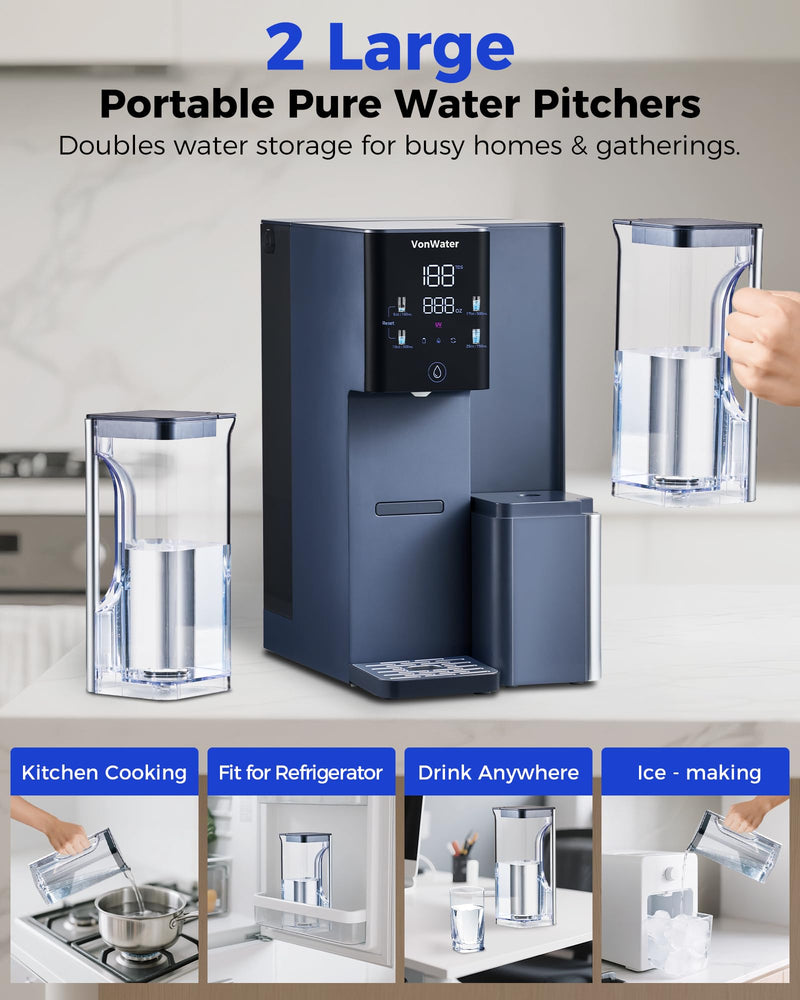 CT910WP Pure Water Pitcher 1.2L/40.6oz, for CT910 CT910H Countertop RO System (Blue) Blue