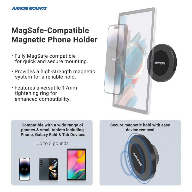 ARKON Mounts Magnetic Phone Mount with Suction Mount, Strong Neodymium Magnets, Suction Mount for Windshields and Dashes, 360° Swivel for Easy Positioning, for iPhone, Galaxy, and More