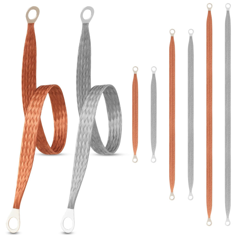 6PCS Ground Strap Automotive, 6/10/12 Inch Universal Automotive Ground Strap Braided Copper & Engine Ground Strap, 6'',10'',12'' Woven Grounding Strap with 0.5" Rings Terminal for Most Cars
