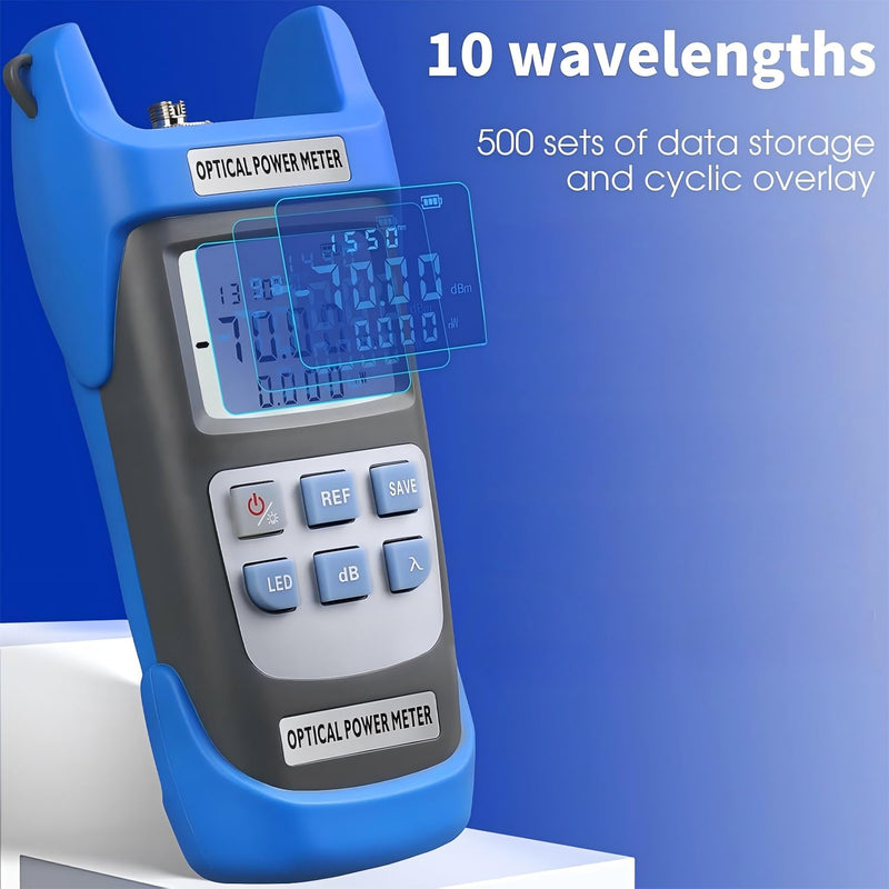 2-Piece Rechargeable high-Precision Optical Power Meter A-C710A (-70~+10dBm) Fiber Tester & Fiber Optic Test Pen 15,Suitable for SC/FC/ST/LC Interface, with 1 FC-LC Adapter