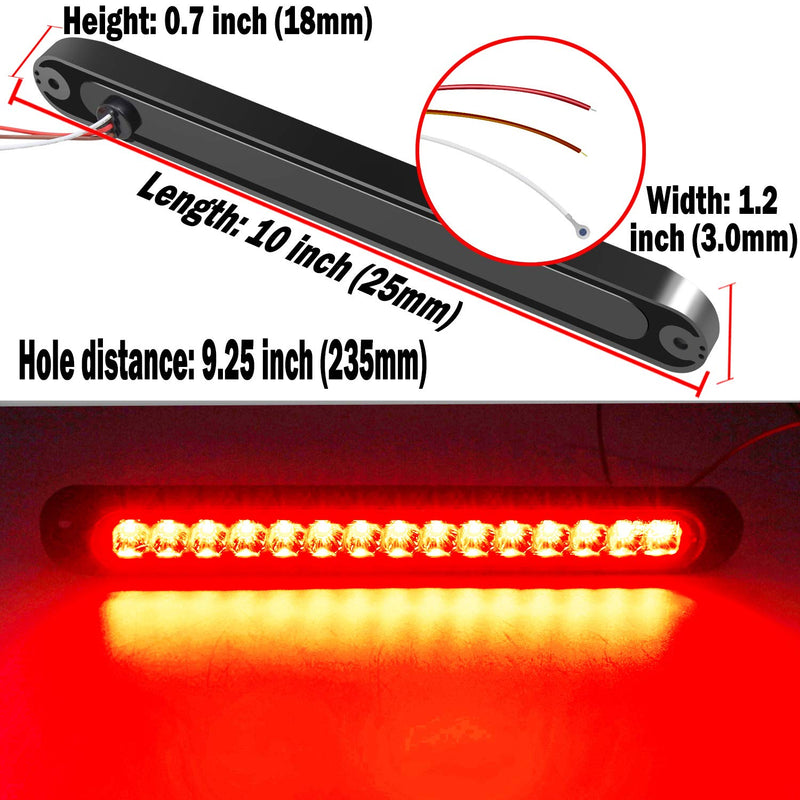 2 Pack 10" 15 LED Trailer Identification Light 9 to 30-volt, LED Stop Turn Tail Light Assembly Third Brake Bar Strip Rear Marker Light IP67 Waterproof for Heavy Duty Marine Boats Trucks Pickups Red
