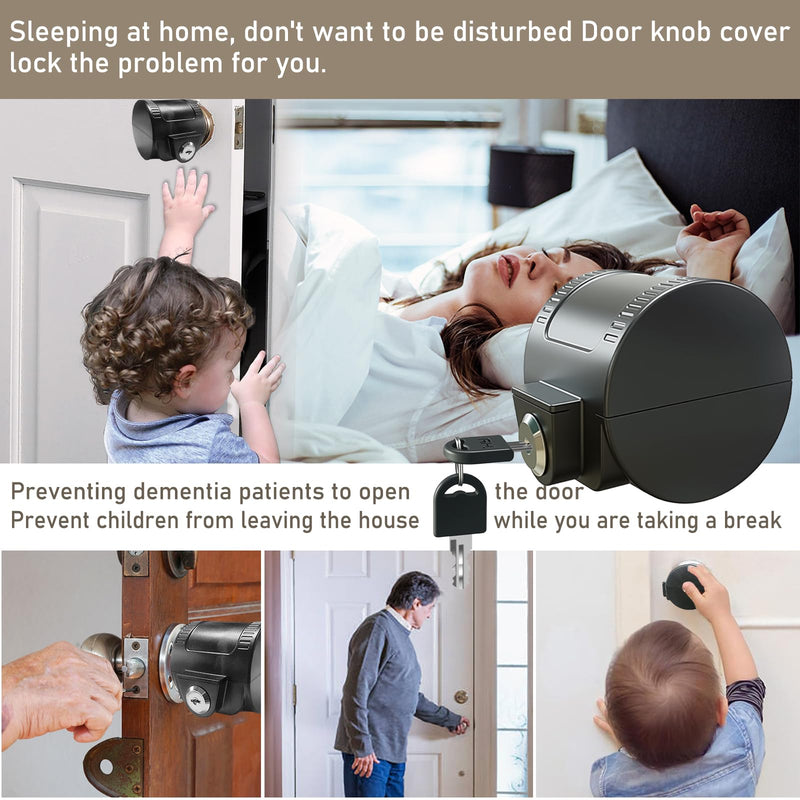 2 Packs Child Proof Door Knob Cover Lock – Prevents Turning of Door Knob and Access to Keyhole, Can be Used for Home Rentals, Evictions, Job Sites & More – Keyed Alike (Black) Black-two