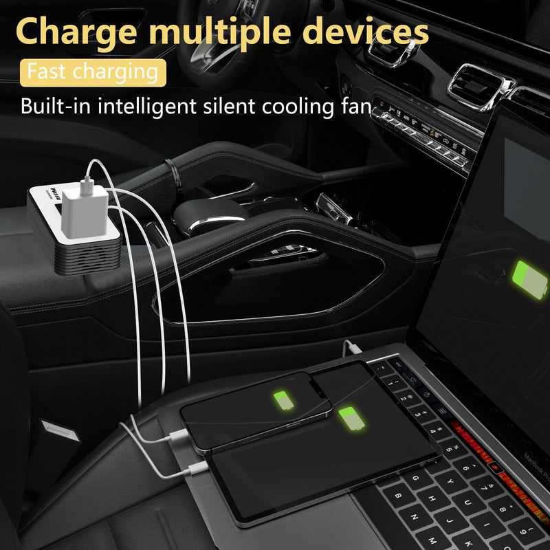 PiSFAU DC 12V to 110V AC Car Plug Adapter 200W Power Inverter, Outlet with 20W USB-C, USB-Fast Charger(18W) / 4.8A Dual USB/ Car Charger for Laptop