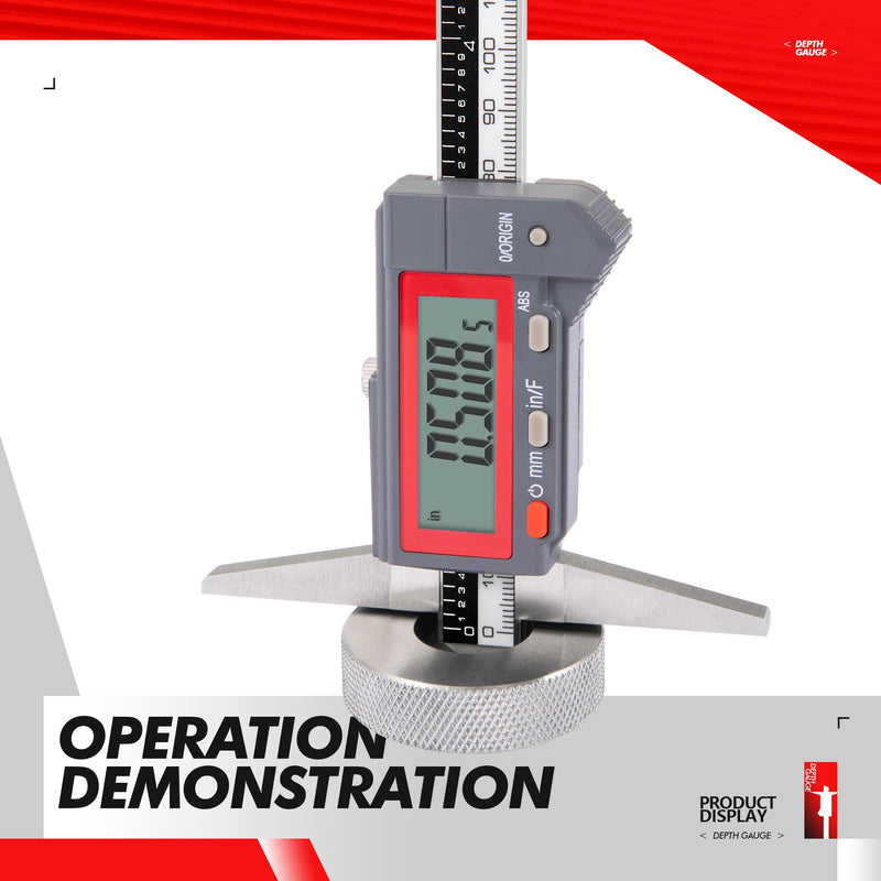 Absolute Digital Depth Caliper 0-150mm / 0-6", ±0.02mm Accuracy, 0.01mm/0.0005" Resolution, Electronic Depth Gauge with Locking Dial, Precision Measuring Tool for Machining & Inspection Depth 6"