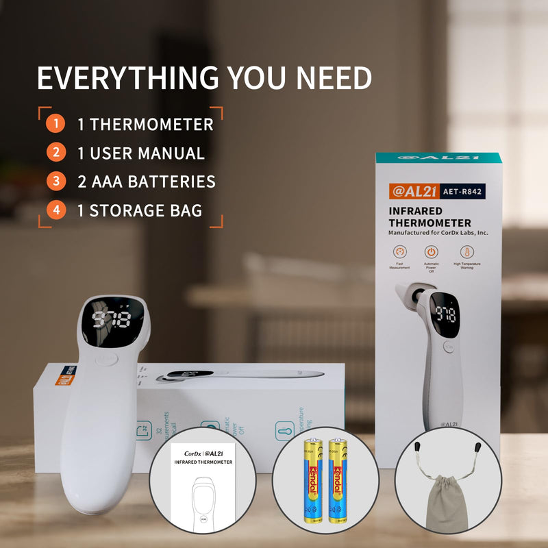 @AL21 Dual Mode Thermometer for Adults, Kids, and Babies – Infrared Digital Forehead and Ear Thermometer No Touch, Fever Alarm, 1-Second Reading, 32 Memory Recall