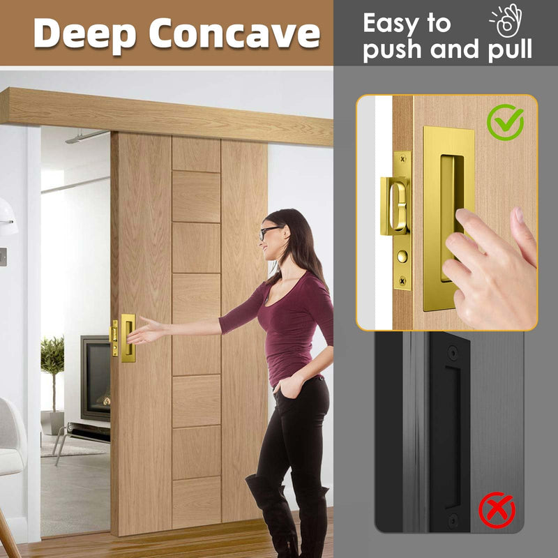 6-Inch Pocket Door Hardware Set - Complete 304 Stainless Steel Kit with Pop-Out Ring Pocket Door Handle, Edge Pull,Door Thickness Minimum 1 7/14 inches Gold