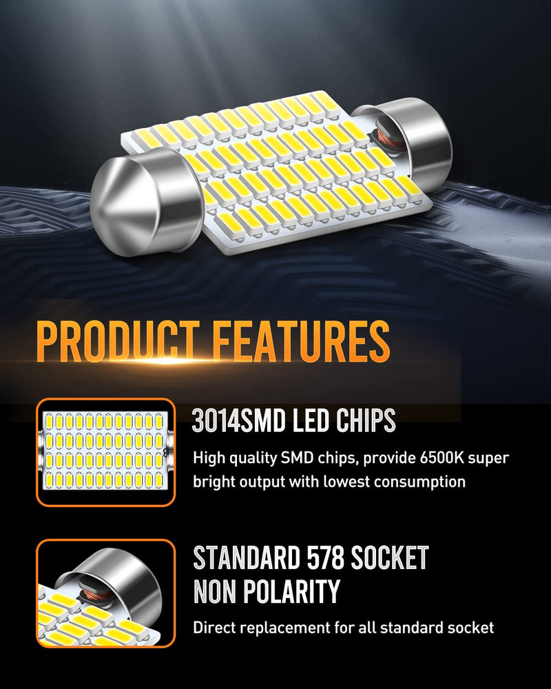 LUYED 569 578 LED Bulbs Xenon White 570 Lumens Super Bright 3014 48-EX Chipsets211-2 212-2 LED Bulbs Used for Car Interior Map Dome Lights,Pack of 2 41mm/578