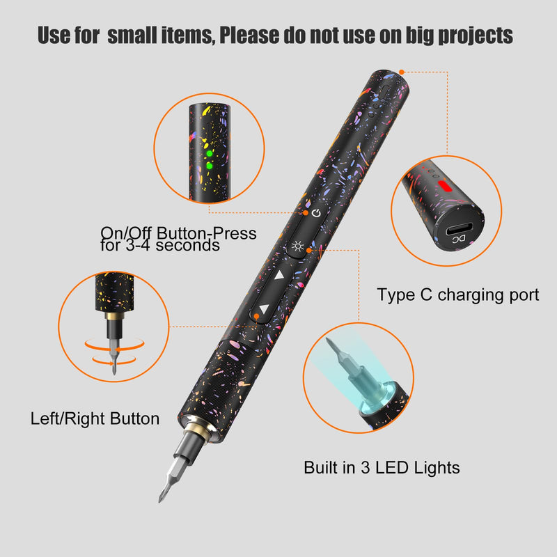 Mini Electric Screwdriver Set,66 in 1 Small Electric Screw Driver Kit with Magnetic Bits,Precision Electric Screwdrivers, Precision Cordless Repair Tool for Phone, Camera, Laptop, Watch 66 in 1 Star Black