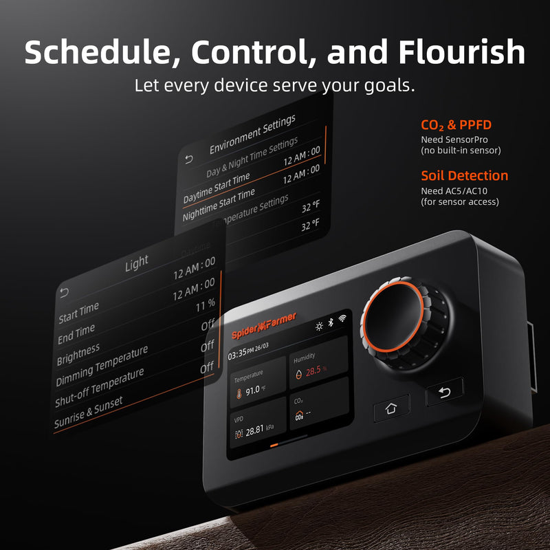Spider Farmer GGS Controller Kits, Automatic Grow Environmental Controller, Temp Humid Light Sensor and Adapter, Ideal for Indoor Garden Grow Cycle System Auto Management