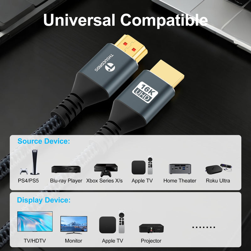 Thsucords 16K 8K 4K HDMI 2.2 90 Degree Right Angle Cable 1.6FT, High Speed Cord Supports 16K@60Hz,8K@120Hz,4K@480Hz 96Gbps Ultra Compatible with PS5/HDTV 16K A - Right Angled 90°