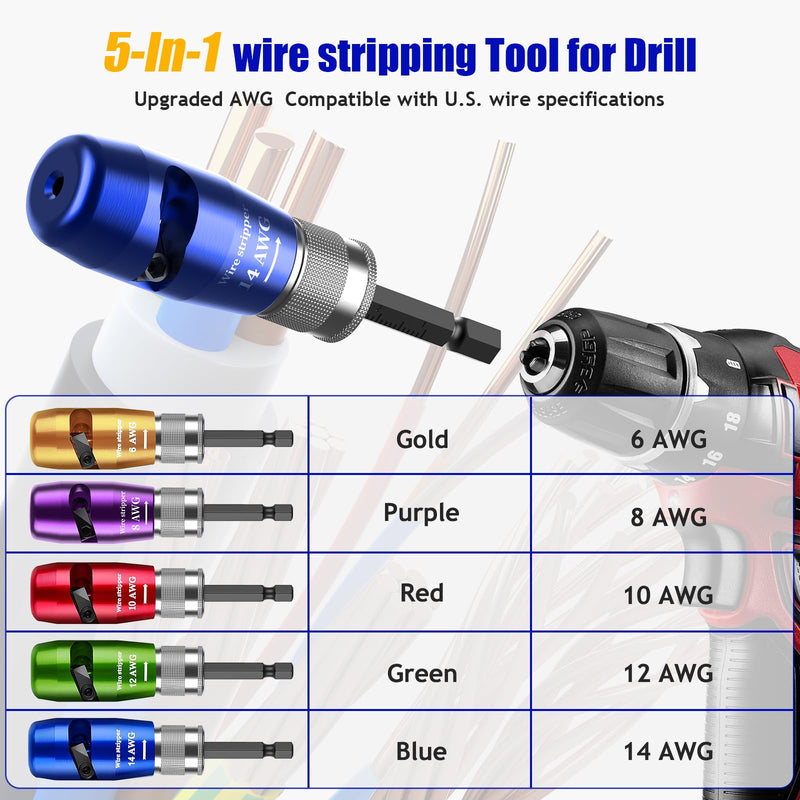 Wire Stripper Twister Tool for Drill, 2025 Upgraded Wire Stripping Tool & Wire Twisting Connector for Cutters 6-14 AWG, 8 In 1 Professional Electrician Twister Stripping with 5 PCS Blade