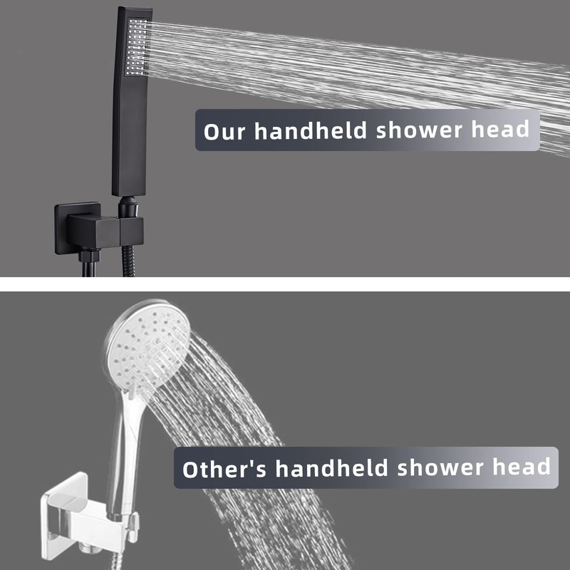 Black square hand shower head, handheld shower head with hose,brass High pressure flushing With adjustable water supply elbow Wall mount connector Shower bracket and hose set Black