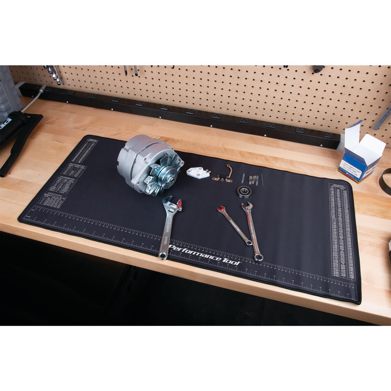  [AUSTRALIA] - Performance Tool W88977 Neoprene Mat with Ruler and Reference Charts, Chemical Resistant, 16-Inch x 35.75-Inch, Protects Work Surface from Solvents and Oils