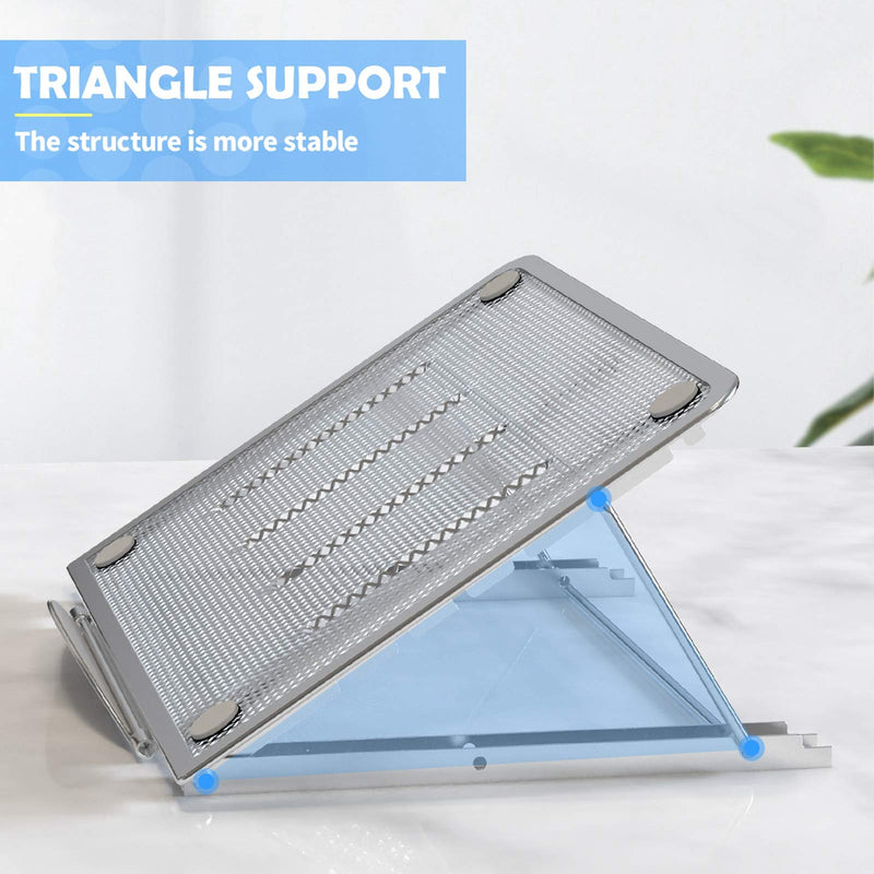 Laptop Stand, Tablet Laptop Holder Stand Foldable Ventilated Adjustable Laptop Computer Holder Desk Stand Universal Lightweight Ergonomic Tray Cooling (Silver) Silver M