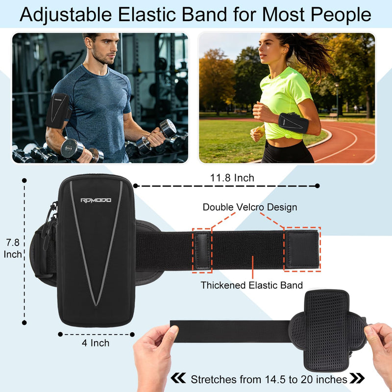 Phone Holder for Running Women Men, Large Capacity Armband 7.5” Blk | Water Resistant Phone Arm Bands for Running Walking, Adjustable Cell Phone Holder for iPhone 17 16 15 Samsung Galaxy S26 S25 01 - Black