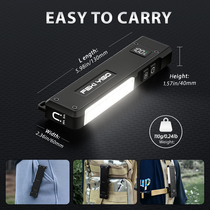 Feki Yigo Flat EDC Flashlight Rechargeable - 1800 Lumens LED Pocket Flashlight with 365nm UV Light, RGB Modes, Magnetic Base, Digital Display,IPX4 Waterproof for Camping, Emergency, Mechanics (Grey) Gray