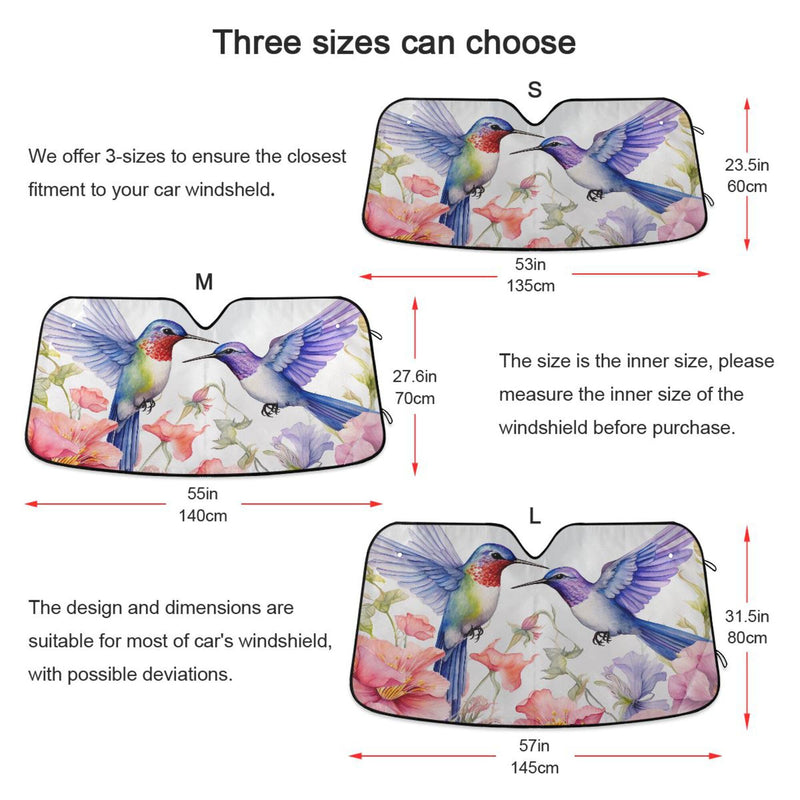 Car Windshield Sun Shade Foldable, Flowers and Hummingbirds Sun Shade for Car Truck Window Front Windshield, Blocks UV Rays Sun Visor Protector Sun Heat Reflector to Keep Your Vehicle Cool, M Hummingbirds I0705