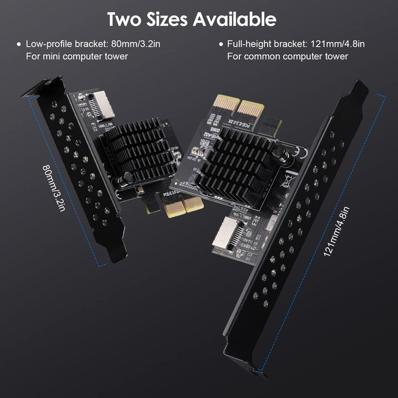 PCI-E 2X to USB3.1 Front Type-C, 10Gbps Type-E Backward Expansion Card, PCI Express 3.0 X2 Adapter(ASM3142), Riser Card for Desktop PCS, Supports PCIE X2/X4/X8/X16