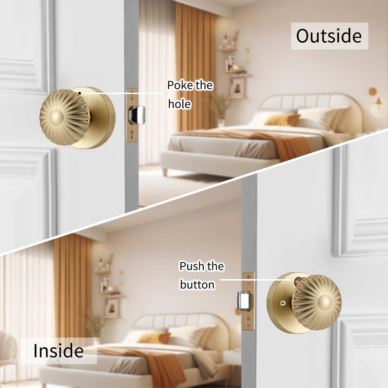 2 Pack Gold Interior Door Knobs, Heavy Duty Door Knob with Lock, Seashell knob Door Handles for Bath & Bedroom 2-Privacy