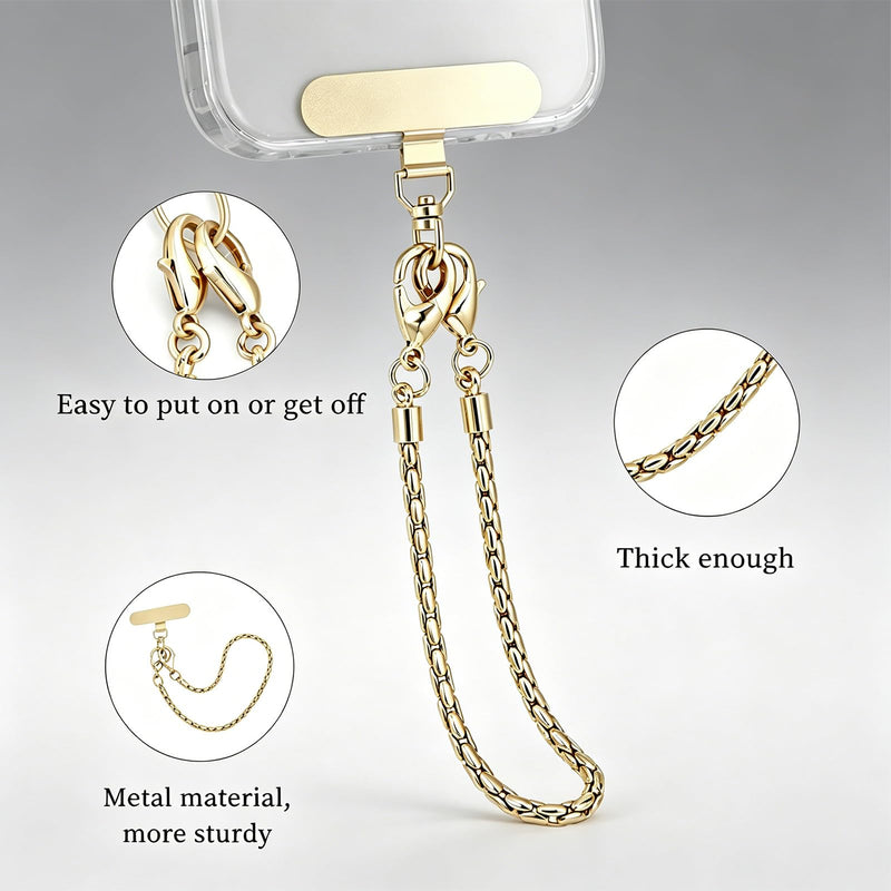 Detachable Metal Phone Wrist Strap with Tether Tab, Women’s Phone Chain Wristlet, Fits All Smartphones for Shopping and Traveling