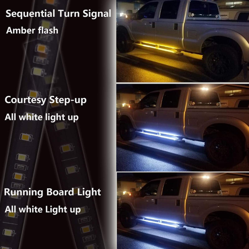 SOCAL-LED LIGHTING 60 Inch Truck LED Running Board Light Amber Side Marker Kit Sequential Turn Signal, White Courtesy Door Lights Extended Crew Cab Led Bar Bed Light Switchback Underglow Strip 60 Inches