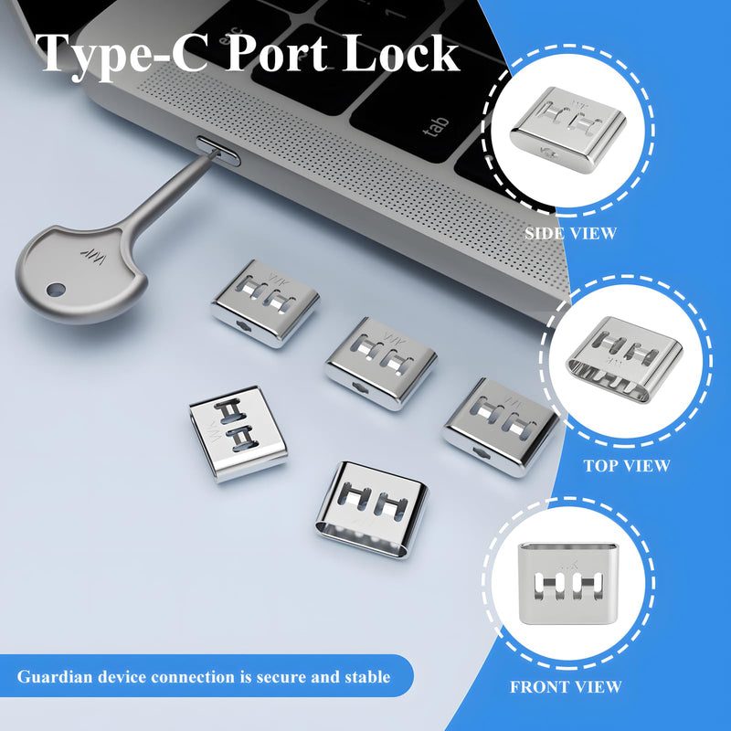 7PCS USB Type C Anti-Theft Security Lock with 1 Anti-Break Metal Key Physical Containment,Universal Compatibility for All Type-C Devices, Enhanced Data Protection 7+1
