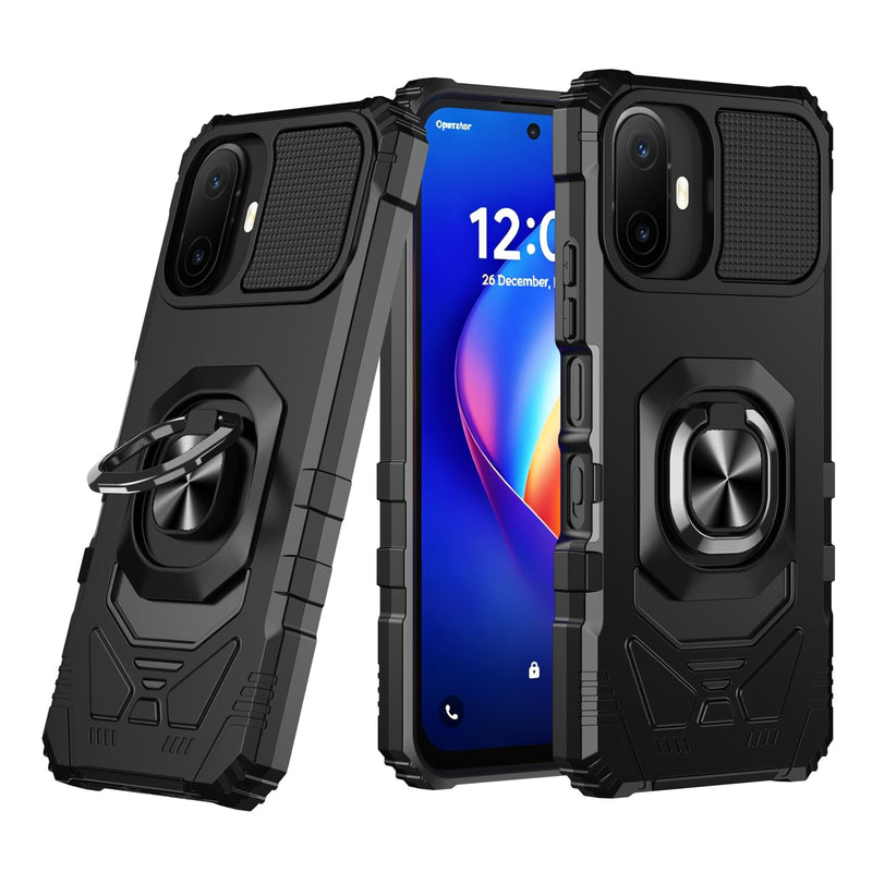 for TCL K70 5G/TCL K70 XE Phone Case with Tempered Glass Screen Protector,Military Grade Heavy Duty Shockproof Protective Cover,with Ring Kickstand (Black) Black for TCL K70 5G