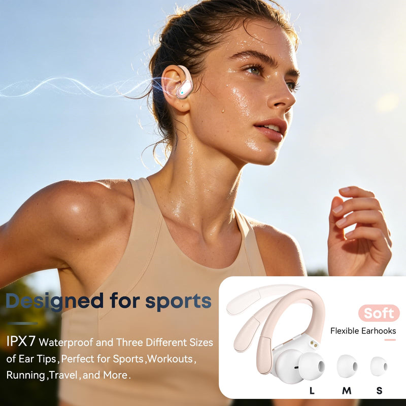 HAOYUYAN Sports Bluetooth Headphones, 80Hrs Playtime Wireless Earbuds with LED Power Display, IPX7 Waterproof Earphones for Workout/Running, Noise Canceling Headset Ear Buds Rose Gold