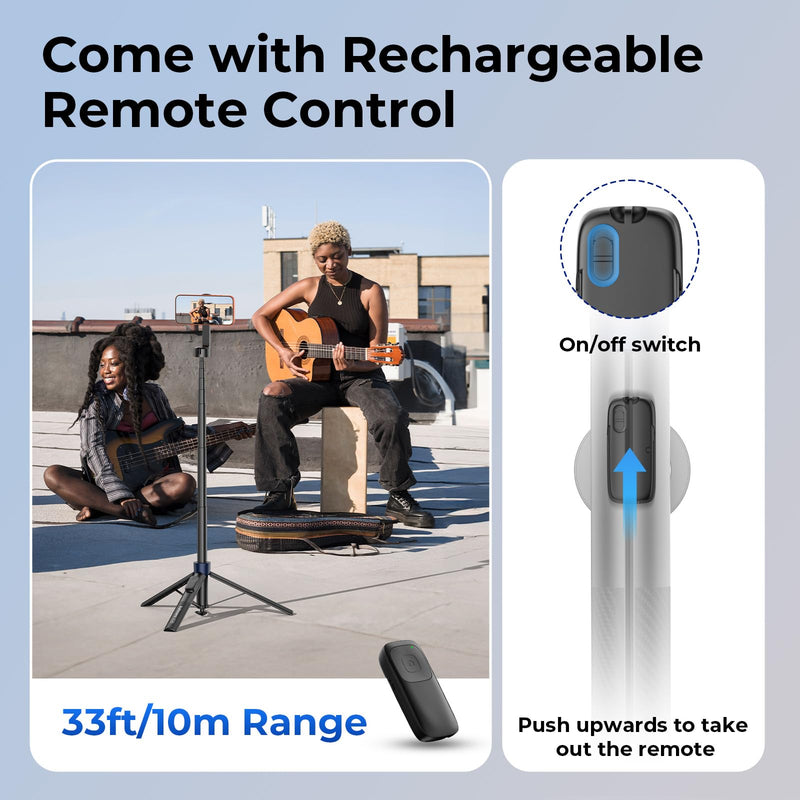 Kaitezenz Auto-Open Magnetic Selfie Stick Tripod for iPhone MagSafe, 71" Cell Phone Tirpod Stand with Metal Ring & Rechargeable Remote for Video Recording Vlogging Black KT-1025
