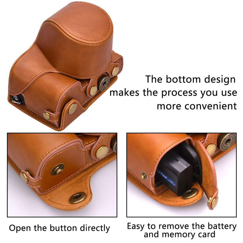 XEVN for sony a6400 case,for sony a6300 case,Premium PU Full Body Leather Camera Case Bag for sony alpha a6300 a6000 a6100 a6400 Fit 16-50mm Lens with Camera Shoulder Strap(Brown) a6000 Series-Brown