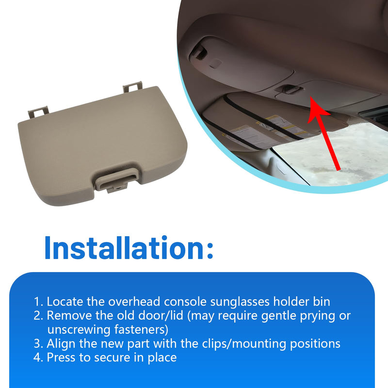Overhead Console Sunglasses Holder Bin Cover Fits for Ford Super Duty F250 F350 F450 F550 Truck 2002-2007 Replace 2C3Z-27811586-BAA 2C3Z27811586BAA Tan
