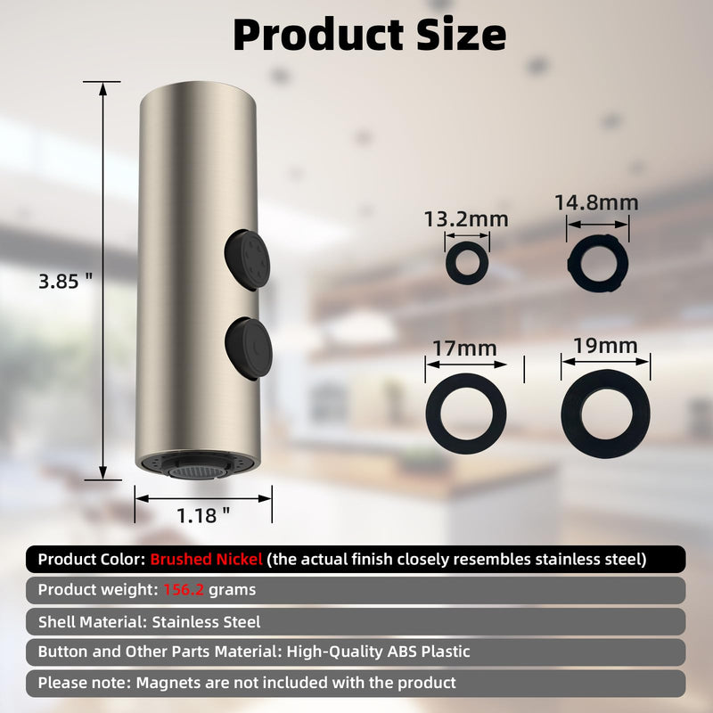 Hibbent Metal Pull Down Kitchen Faucet Head Replacement with 15 Adapters, Sink Spray Head, 2 Function Spray Nozzle Compatible with Moen, American Standard, Delta, Kohler Faucets, Brushed Nickel Stainless Steel