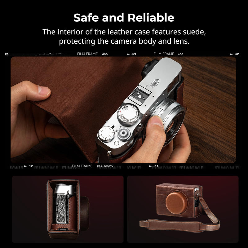 SMALLRIG Leather Half Case for FUJIFILM X100VI, Flip Cover, Shoulder Strap | Genuine Leather Material, Portable and Protecting (Brown) Brown