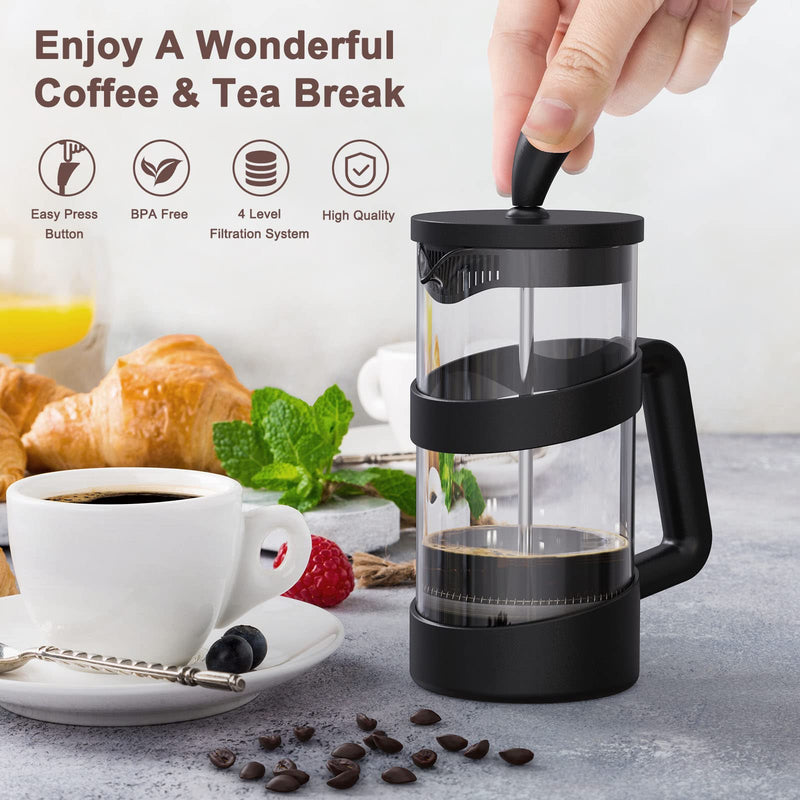 RAINBEAN Mini French Press Coffee Maker, 12 oz, Camping Coffee Press Pot, Small French Press, Tea and Frothed Milk Press (Black, 12 oz) Black 355 ml