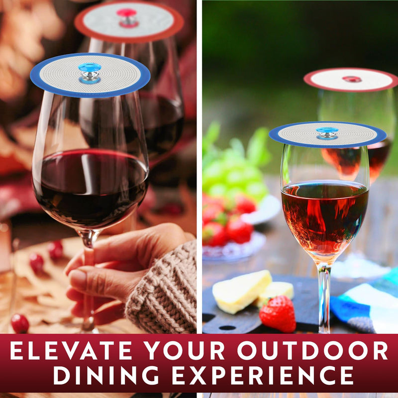 Luxury Stainless Steel Wine Glass Covers - Set of 4 Bug-Free Outdoor Drink Cup Covers for Vino, Coffee, Tea, Beer. Keep Drinks Free from Flies, Bees, and Insects!