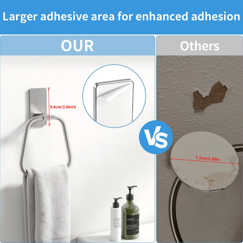 JUYSON Adhesive Hand Towel Holder for Bathroom, Aluminum No Drill Wall Mounted Towel Ring, Easy Install for Bathroom & Kitchen (Brushed Nickel) Brushed Nickel 1 pack