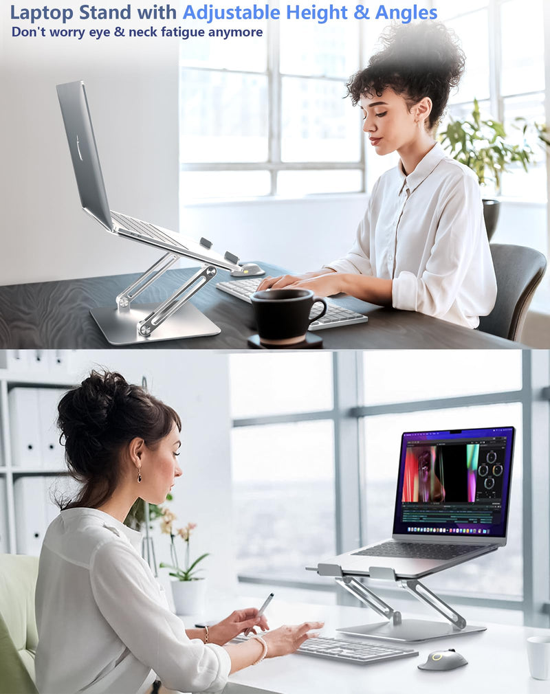 Laptop Computer Stand Adjustable Height-Tablet Holder for Desk-Foldable Riser Folding Mount for Notebook iMac MacBook Air Pro,Dell XPS, HP (10-17.3"),Aluminum-Silver Silver LS02-US