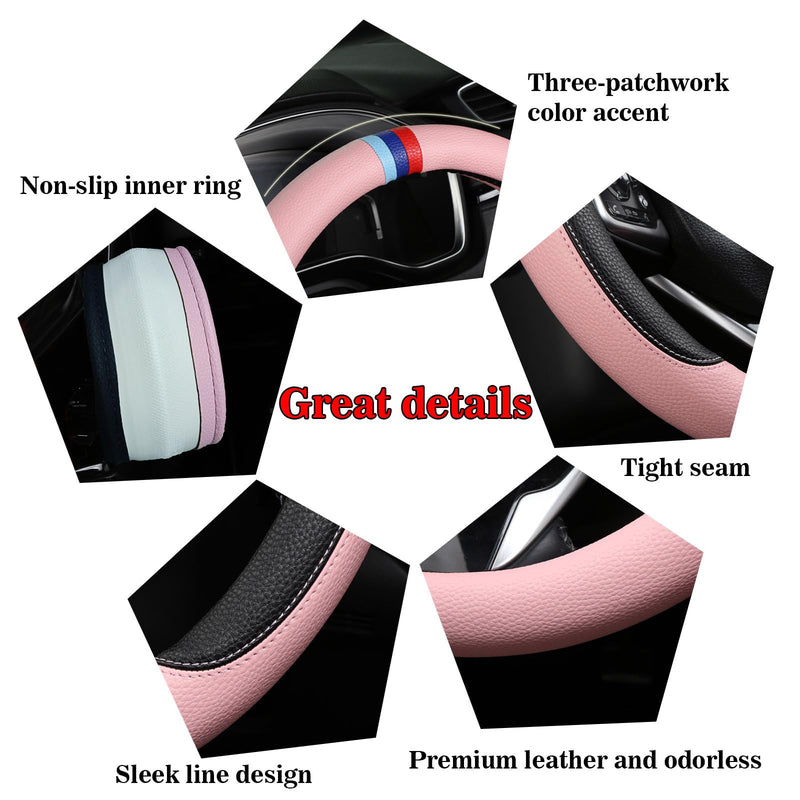 Cxtiy Steering Wheel Cover for BMW X1 X2 X3 X4 X5 X6 330i 530i 740i iX1 iX3 i4 i5 M3 M5 (Pink, Standardized(14.5'-15')) Pink Standardized(14.5'-15')