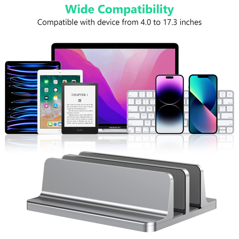Vertical Laptop Stand, Adjustable 2 Slot Aluminum Desktop Holde(Up to 17.3 inch), Fits All MacBook/Microsoft Surface/HP/Dell/ChromeBook/iPad and Gaming Laptops (Grey) Grey