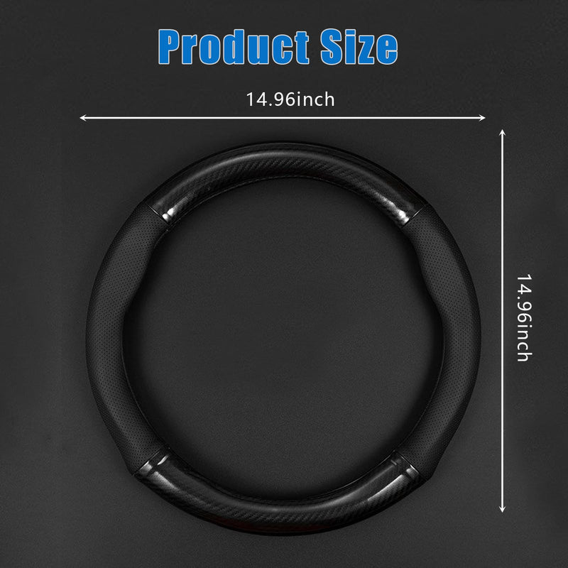 gunhunt 1 Pack Car Breathable Steering Wheel Cover, Carbon Fiber Non-Slip Steering Wheel Protector, Wear -Resistant Steering Wheel Sleeve, Four Seasons Universal Steering Wheel Set (Black #Circular) Rounded Carbon Fiber Black
